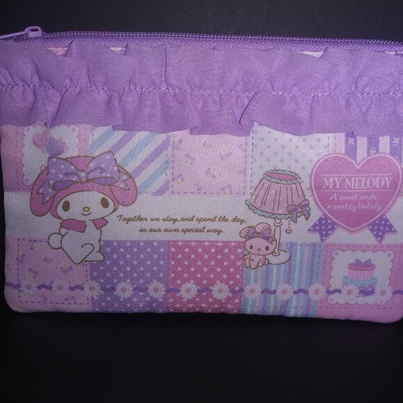 Sanrio My Melody Zippered Soft Pouch Multicolored Purple Kawaii Case - Picture 1 of 5